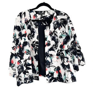 Lane Bryant Black Floral Bell Sleeve Open Front Jacket Blazer Plus Size 26/28P